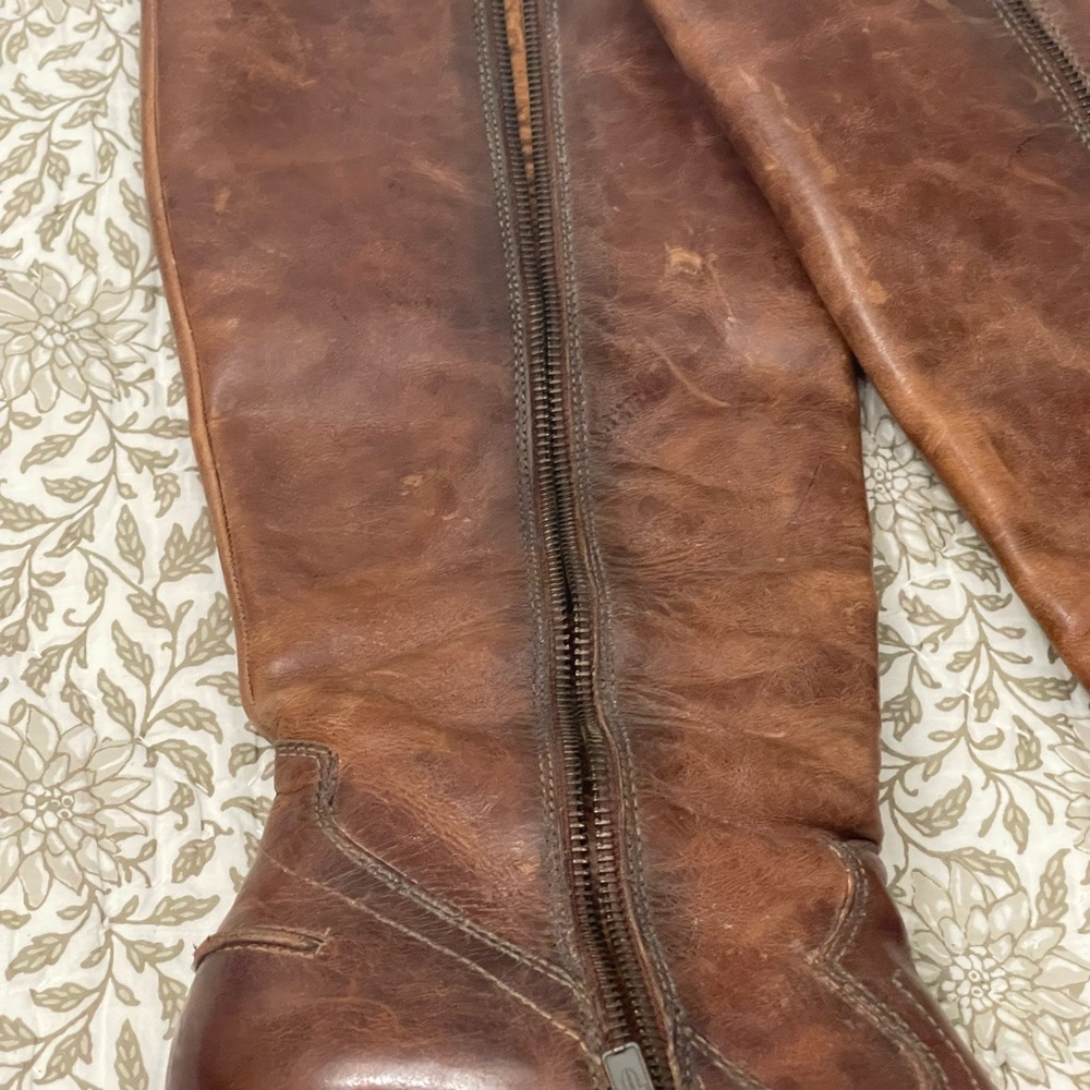 Frye Cece Tall Wedge Brown Distressed Leather Wedge Boots - Size 10 - Picture 3 of 7